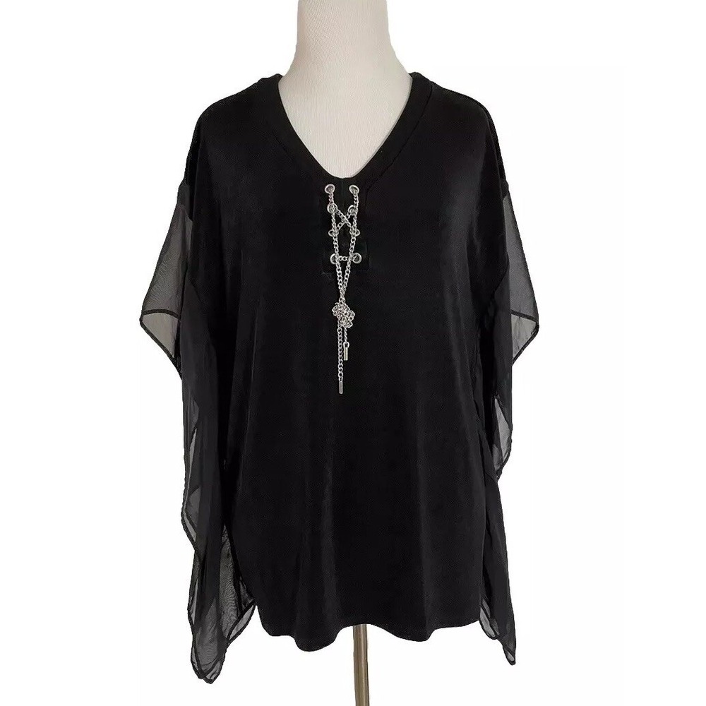 Chicos Travelers Slinky Top Womens Medium M Whimsy Goth Fairy 1